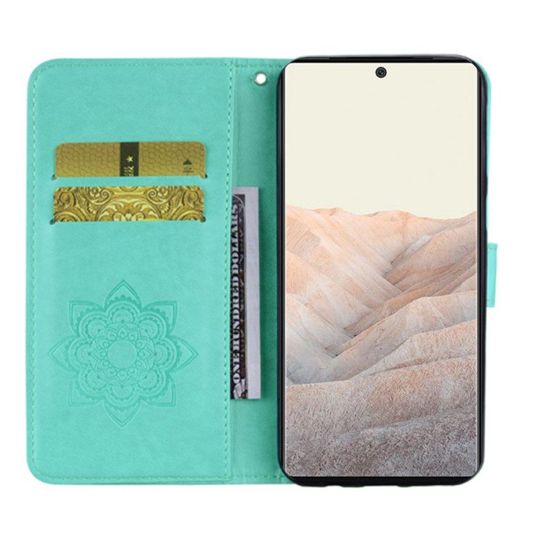 Custodia in pelle Google Pixel 6 Pro Gufo Mandala E Cordino