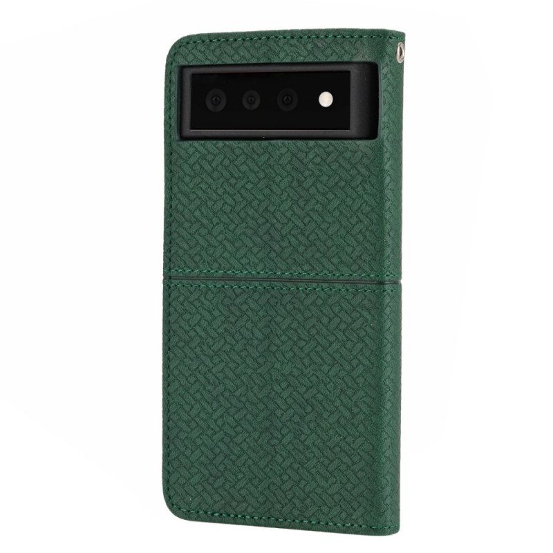 Custodia in pelle Google Pixel 6 Pro Stile In Pelle Intrecciata Con Cinturino