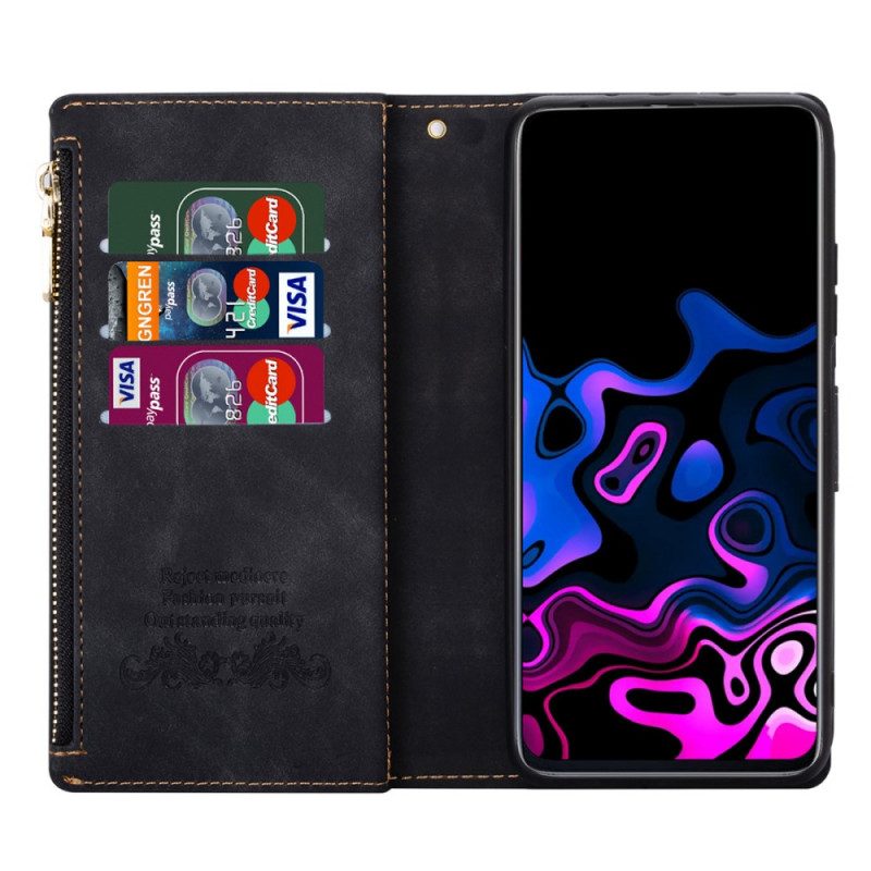 Custodia in pelle Google Pixel 6 Pro Tasca Con Cerniera Grafica Bicolore