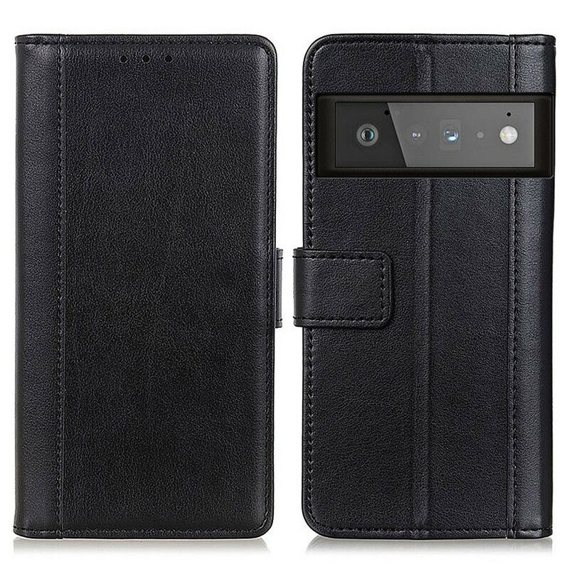 Folio Cover Google Pixel 6 Pro Custodia in pelle Classica Crosta Di Pelle Litchi