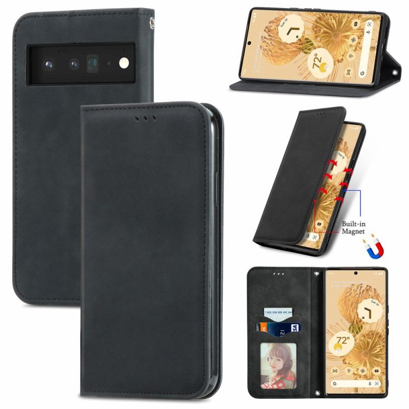 Folio Cover Google Pixel 6 Pro Custodia in pelle Design Vintage Skin-touch