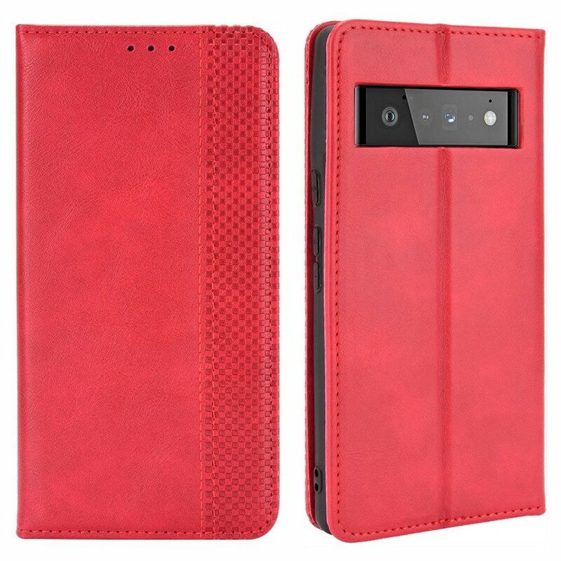 Folio Cover Google Pixel 6 Pro Custodia in pelle Effetto Pelle Vintage Stilizzato