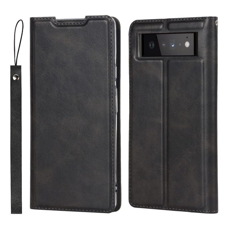 Folio Cover Google Pixel 6 Pro Custodia in pelle Finezza Strappy