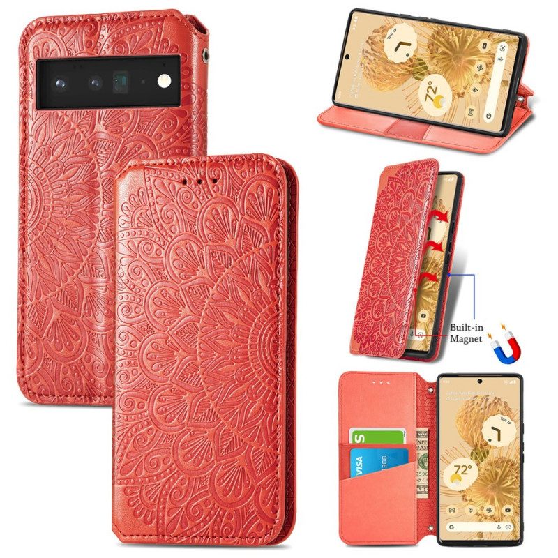 Folio Cover Google Pixel 6 Pro Custodia in pelle Mandala