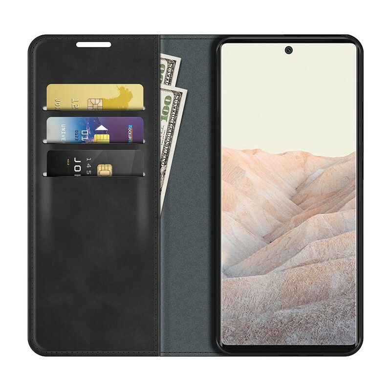 Folio Cover Google Pixel 6 Pro Custodia in pelle Tocco Di Pelle