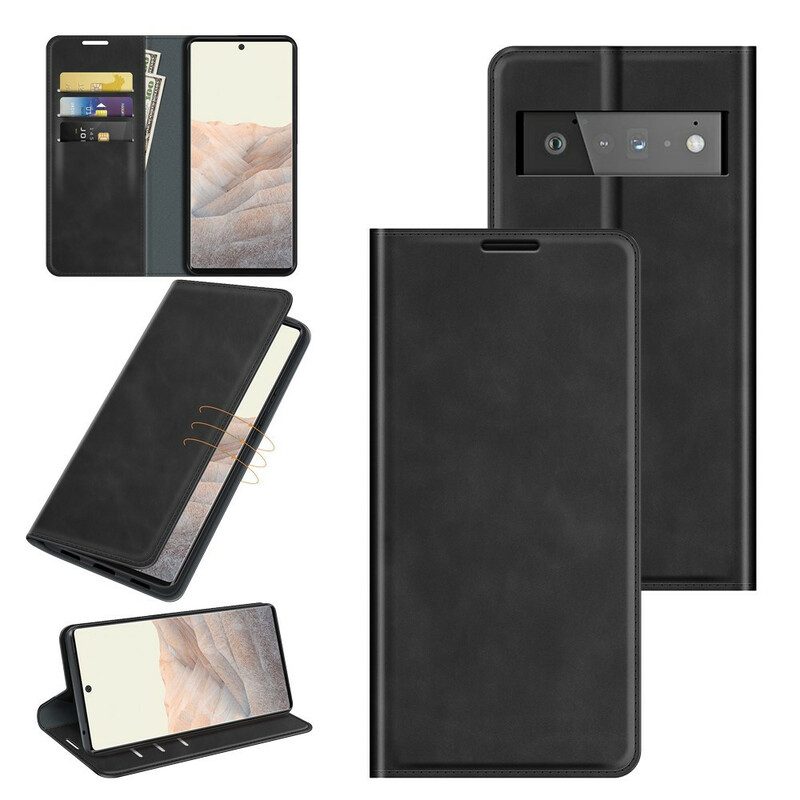 Folio Cover Google Pixel 6 Pro Custodia in pelle Tocco Di Pelle