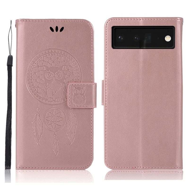 Folio Cover Google Pixel 6 Pro Gufo Acchiappasogni Effetto Pelle