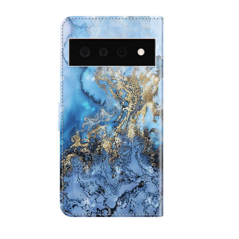 Folio Cover Google Pixel 6 Pro Punto Luce Design In Marmo Con Cordino