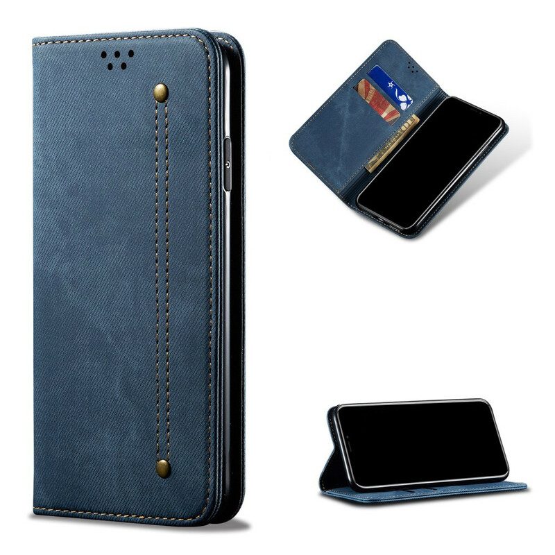 Folio Cover Realme 7i Custodia in pelle Tessuto Denim