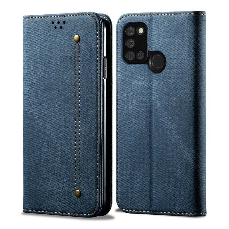 Folio Cover Realme 7i Custodia in pelle Tessuto Denim