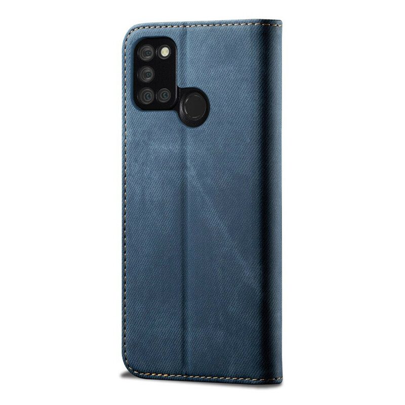 Folio Cover Realme 7i Custodia in pelle Tessuto Denim