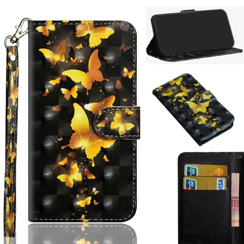 Custodia in pelle Samsung Galaxy Note 20 Ultra Farfalle Gialle