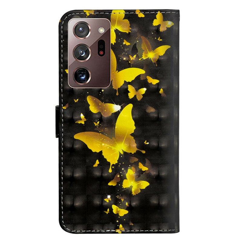 Custodia in pelle Samsung Galaxy Note 20 Ultra Farfalle Gialle