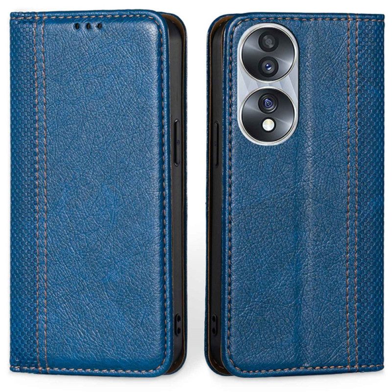 Folio Cover Honor 70 Custodia in pelle Cuciture In Pelle Litchi