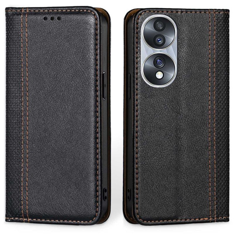 Folio Cover Honor 70 Custodia in pelle Cuciture In Pelle Litchi