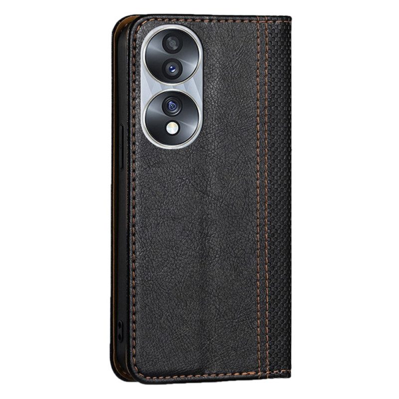 Folio Cover Honor 70 Custodia in pelle Cuciture In Pelle Litchi