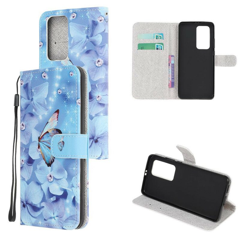 Folio Cover Huawei P40 Farfalle Di Diamanti Strappy