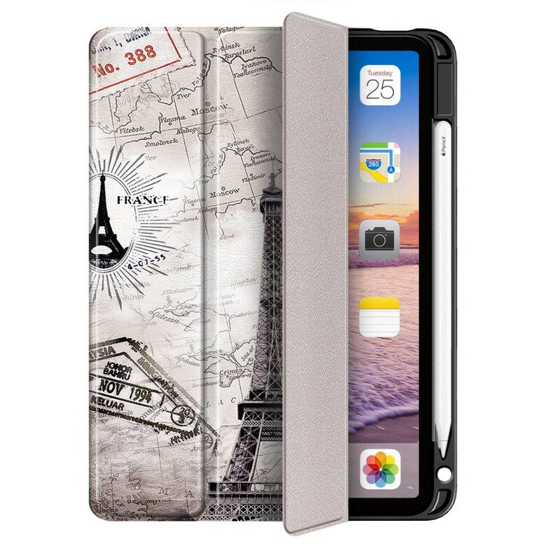 Custodia iPad Air (2022) (2020) Torre Eiffel Retrò Con Supporto Per Stilo