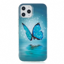 Cover iPhone 12 Pro Max Farfalla Blu Fluorescente