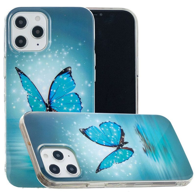 Cover iPhone 12 Pro Max Farfalla Blu Fluorescente