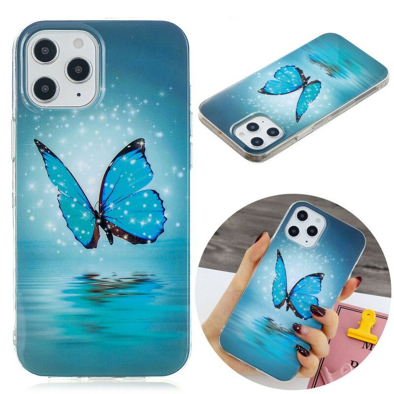 Cover iPhone 12 Pro Max Farfalla Blu Fluorescente