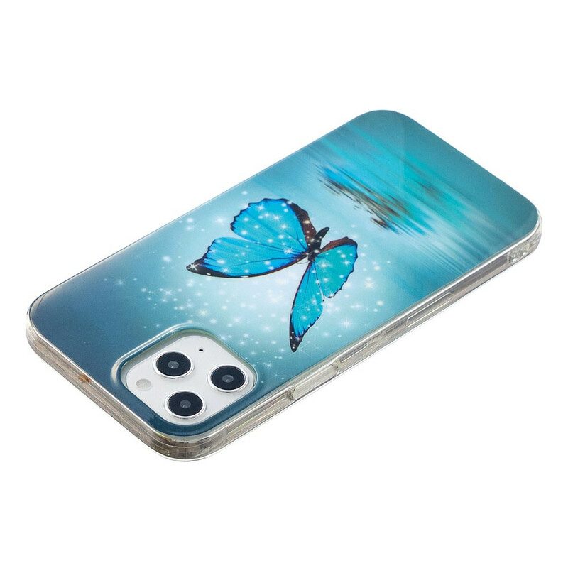 Cover iPhone 12 Pro Max Farfalla Blu Fluorescente