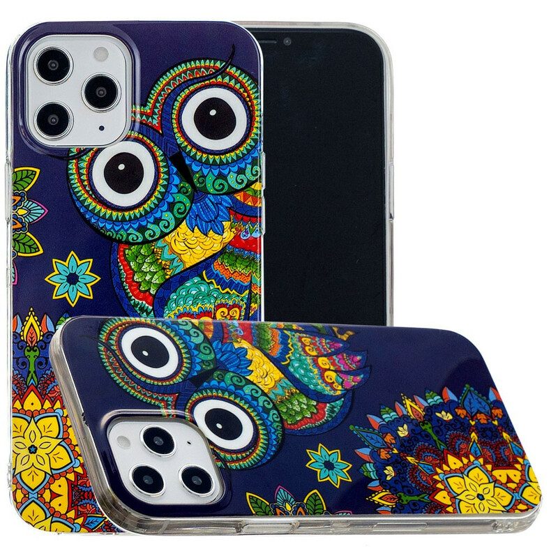 Cover iPhone 12 Pro Max Mandala Gufo Fluorescente