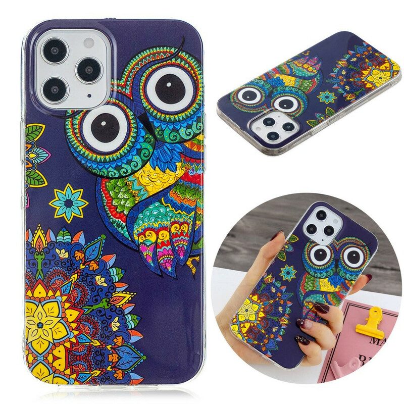 Cover iPhone 12 Pro Max Mandala Gufo Fluorescente