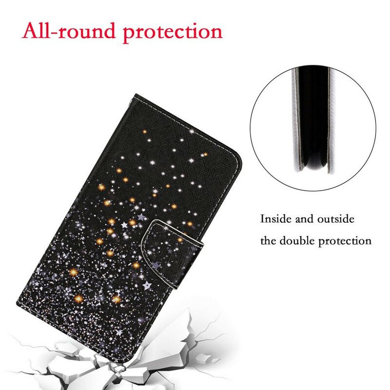 Custodia in pelle iPhone 12 Pro Max Stelle E Paillettes Con Cordino