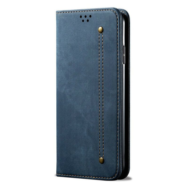 Folio Cover iPhone 12 Pro Max Custodia in pelle Trama Di Jeans In Ecopelle