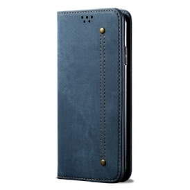 Folio Cover iPhone 12 Pro Max Custodia in pelle Trama Di Jeans In Ecopelle