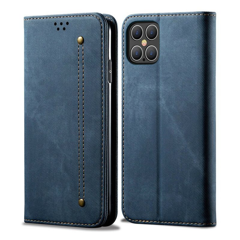 Folio Cover iPhone 12 Pro Max Custodia in pelle Trama Di Jeans In Ecopelle