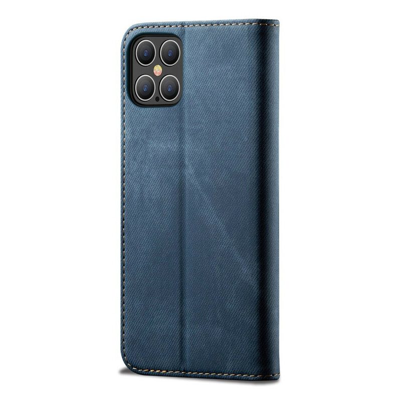 Folio Cover iPhone 12 Pro Max Custodia in pelle Trama Di Jeans In Ecopelle