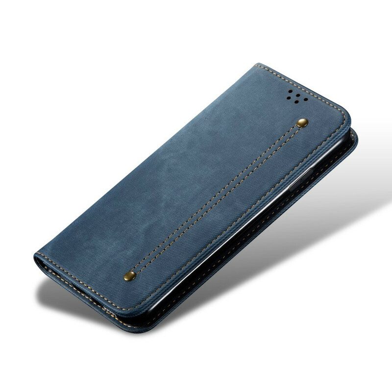 Folio Cover iPhone 12 Pro Max Custodia in pelle Trama Di Jeans In Ecopelle