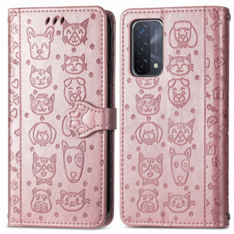 Custodia in pelle Oppo A54 5G / A74 5G Animali Animati