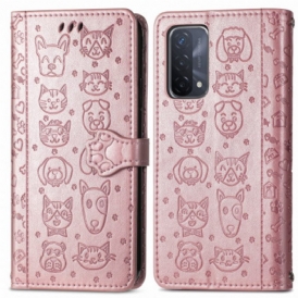 Custodia in pelle Oppo A54 5G / A74 5G Animali Animati