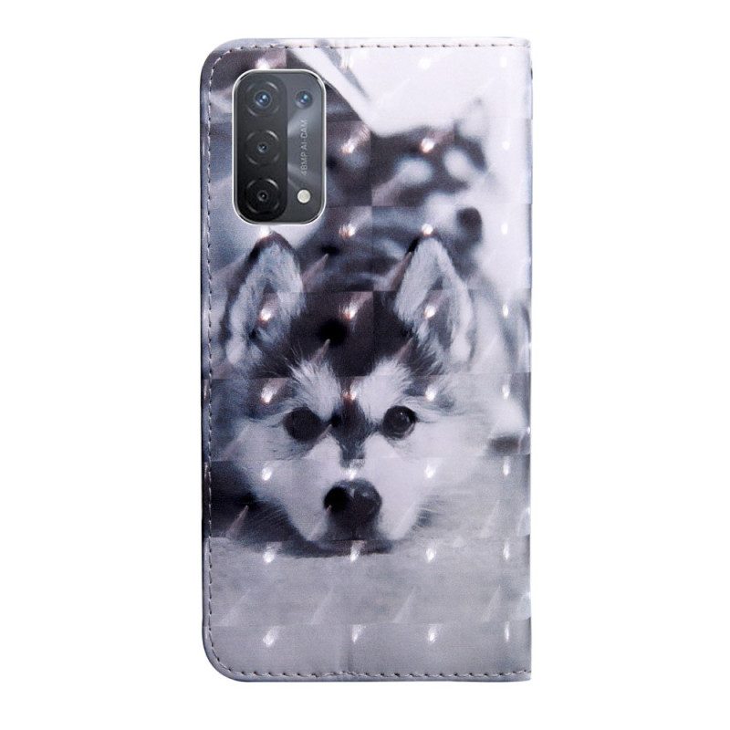 Custodia in pelle Oppo A54 5G / A74 5G Cane Husky Con Cordino