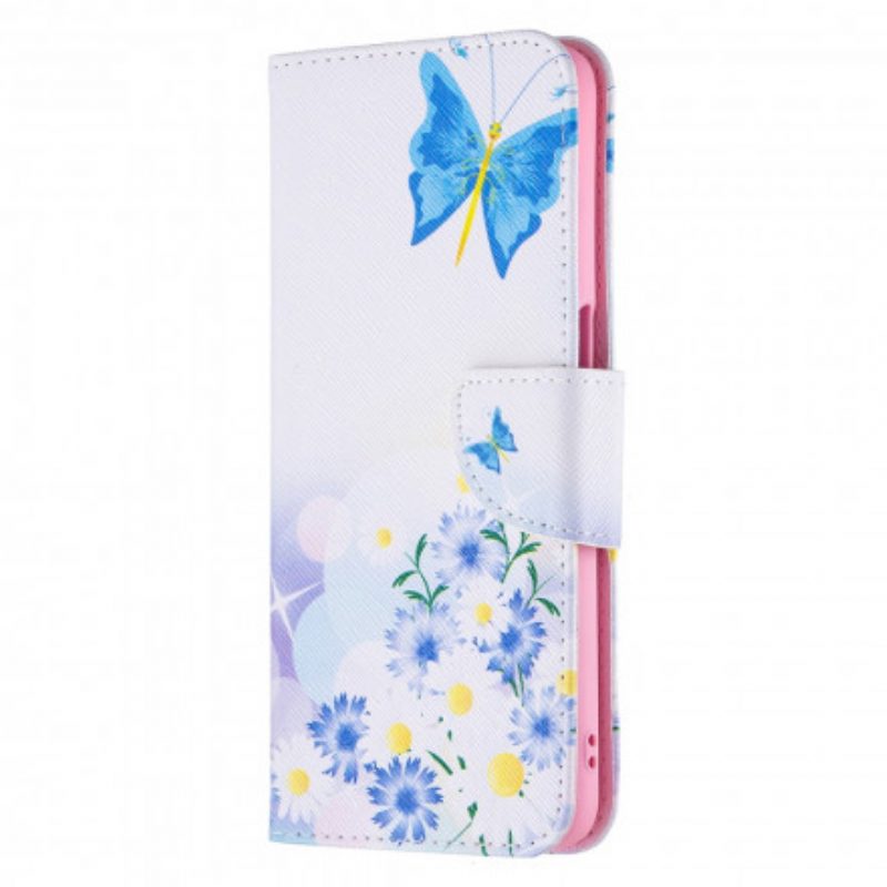 Custodia in pelle Oppo A54 5G / A74 5G Farfalle E Fiori Dipinti