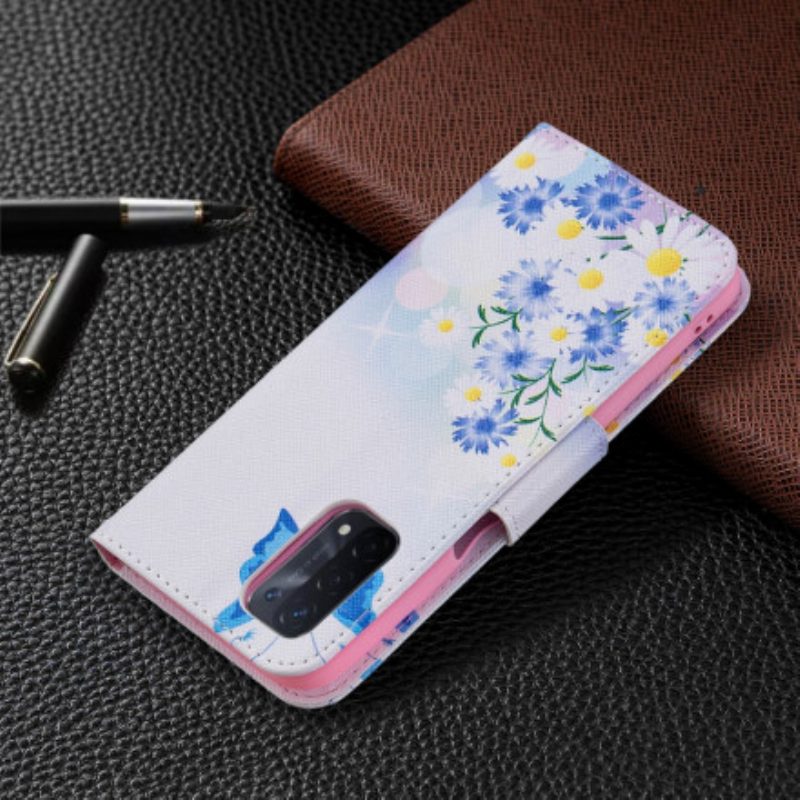 Custodia in pelle Oppo A54 5G / A74 5G Farfalle E Fiori Dipinti