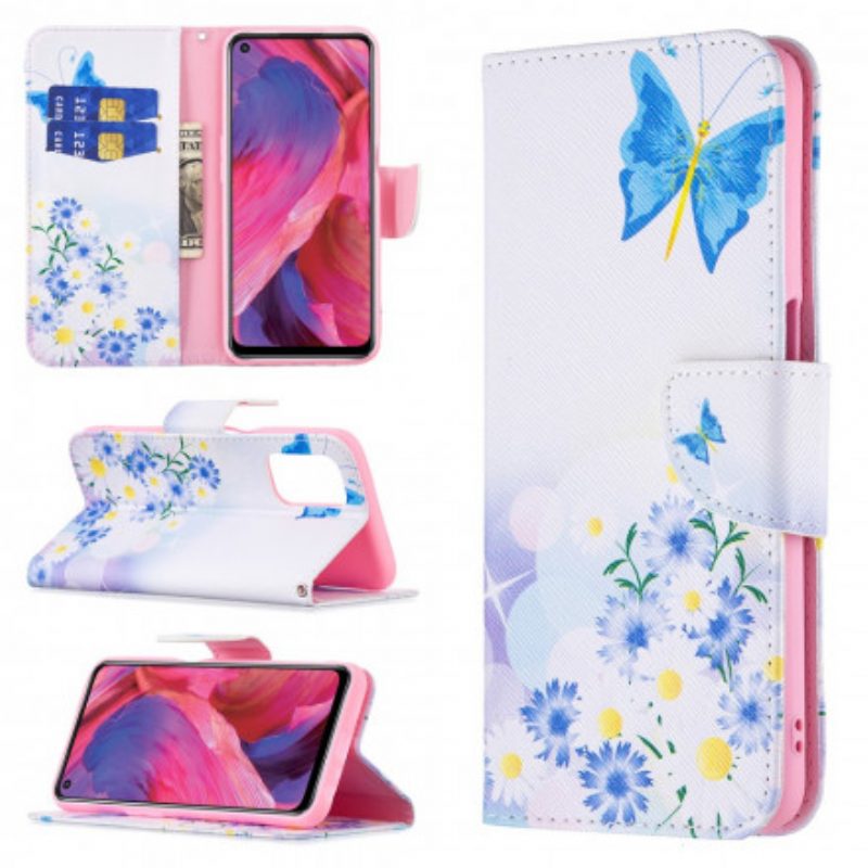 Custodia in pelle Oppo A54 5G / A74 5G Farfalle E Fiori Dipinti