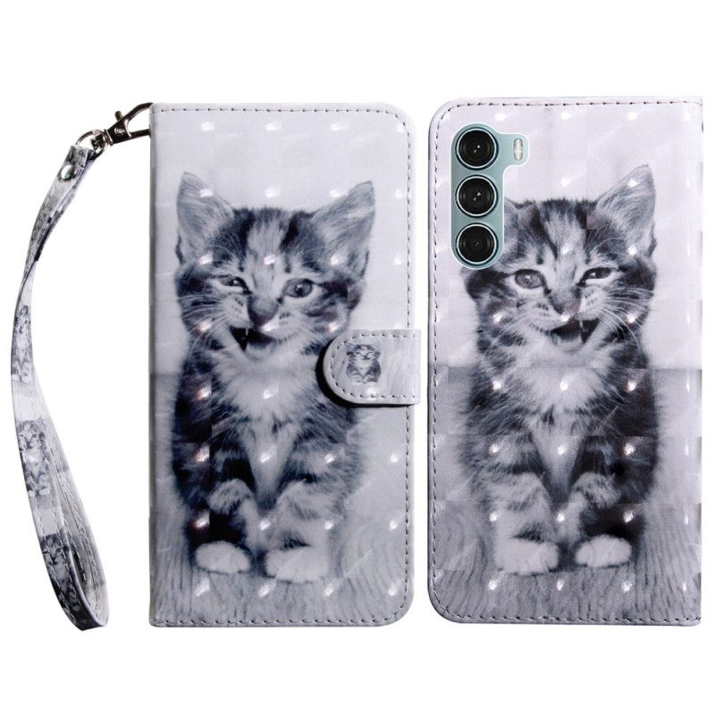 Custodia in pelle Oppo A54 5G / A74 5G Gattino Con Cordino