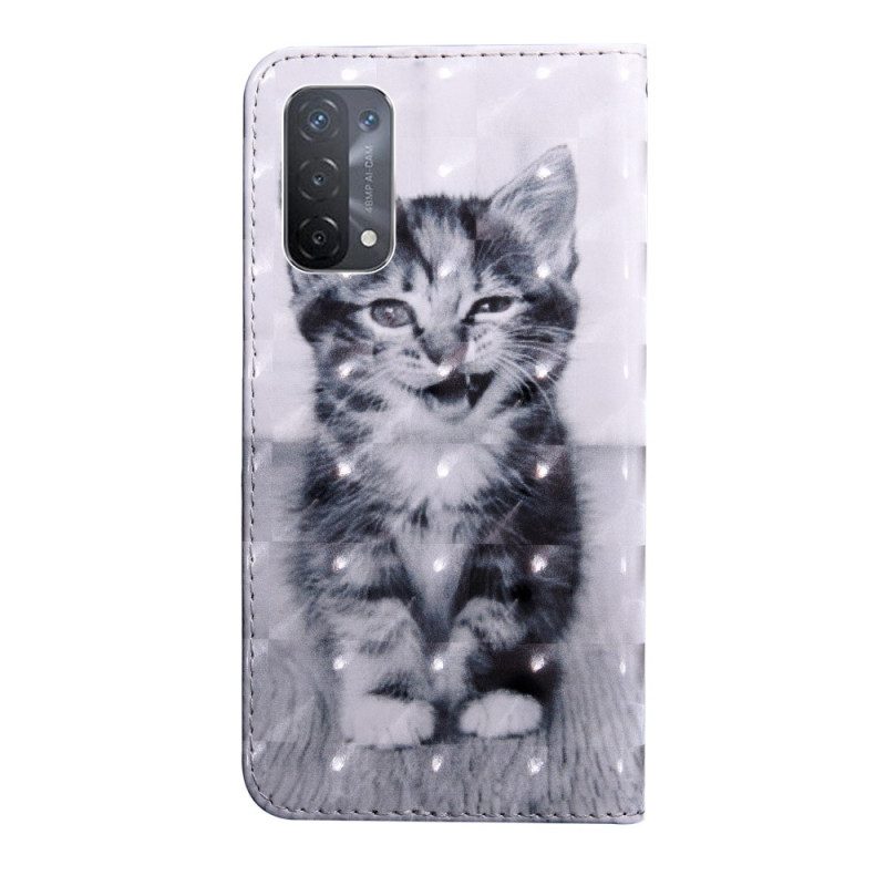 Custodia in pelle Oppo A54 5G / A74 5G Gattino Con Cordino