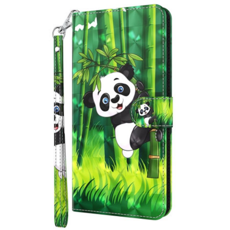 Custodia in pelle Oppo A54 5G / A74 5G Panda E Bambù Con Cordino