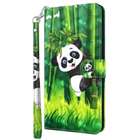 Custodia in pelle Oppo A54 5G / A74 5G Panda E Bambù Con Cordino