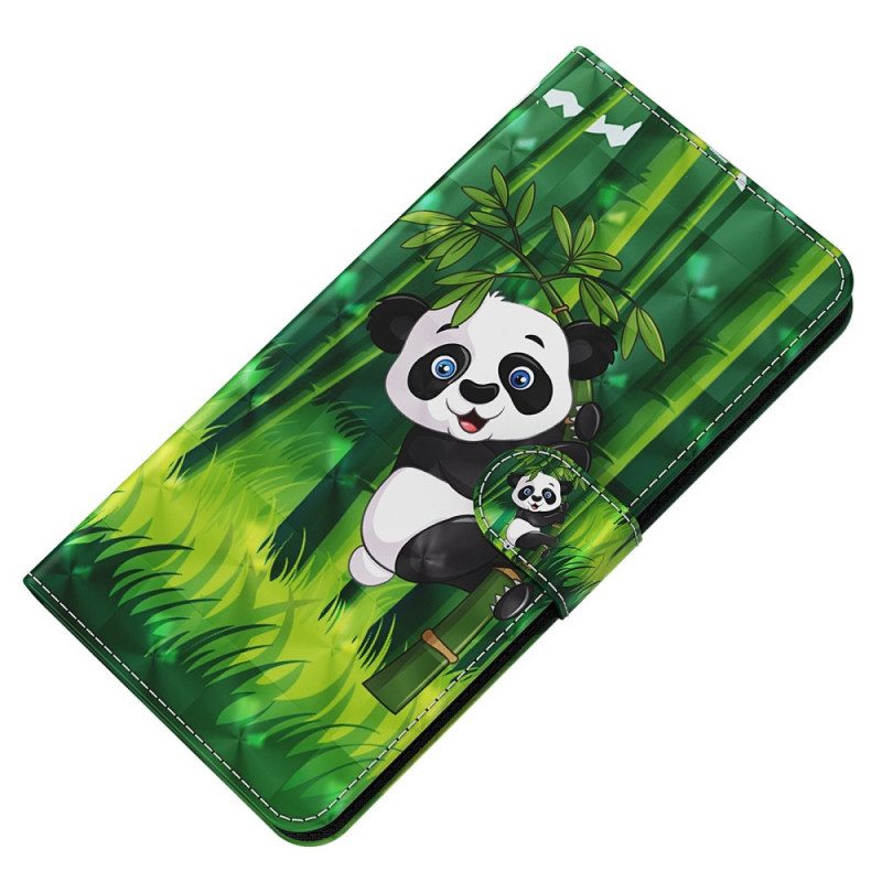 Custodia in pelle Oppo A54 5G / A74 5G Panda E Bambù Con Cordino