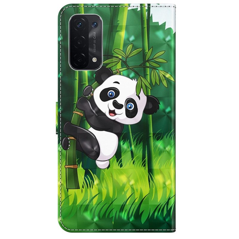 Custodia in pelle Oppo A54 5G / A74 5G Panda E Bambù Con Cordino