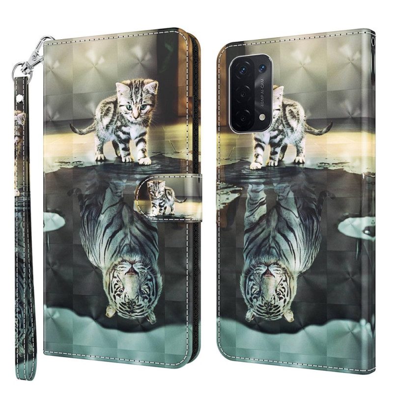 Custodia in pelle Oppo A54 5G / A74 5G Sogno Di Gattino Strappy