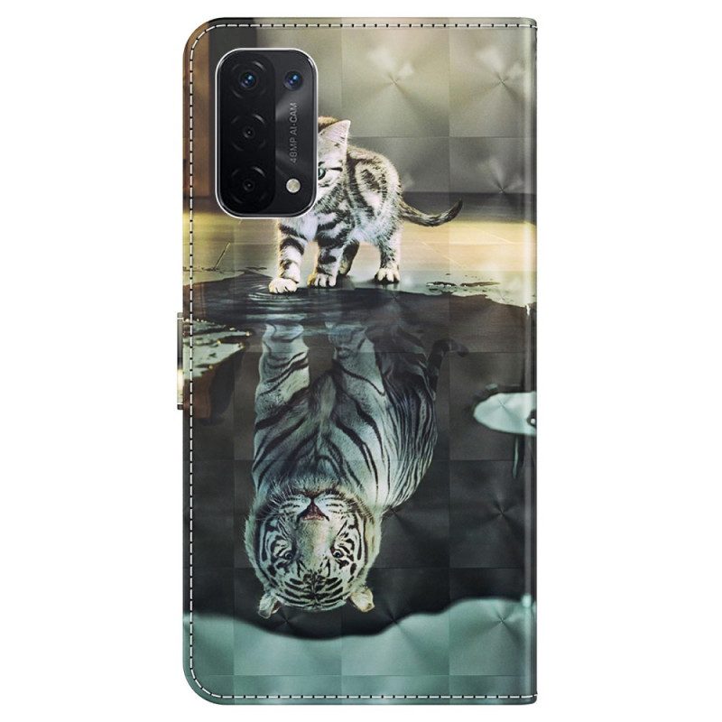 Custodia in pelle Oppo A54 5G / A74 5G Sogno Di Gattino Strappy