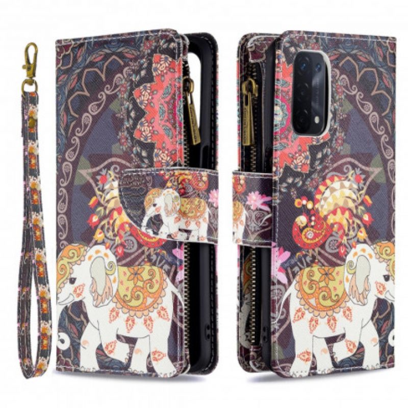 Custodia in pelle Oppo A54 5G / A74 5G Tasca Con Zip A Forma Di Elefante