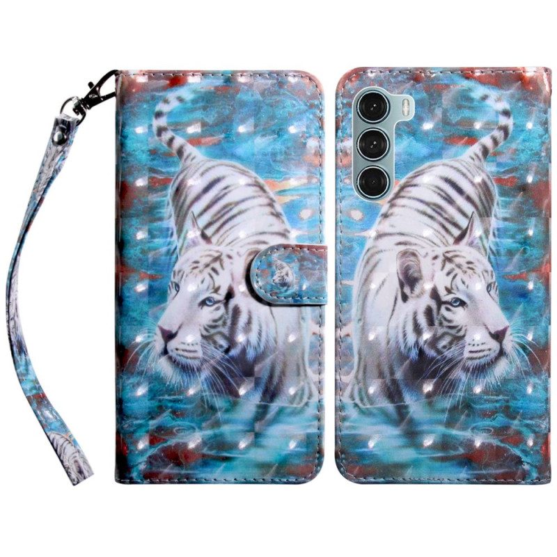 Custodia in pelle Oppo A54 5G / A74 5G Tigre In Finta Pelle Con Cordino